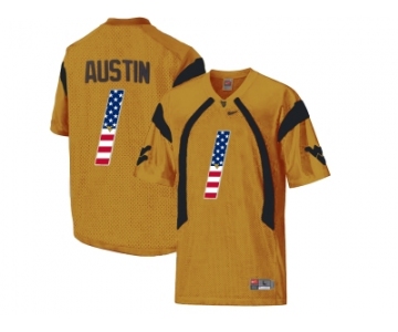 2016 US Flag Fashion West Virginia Mountaineers Tavon Austin #1 College Football Mesh Jersey - Gold
