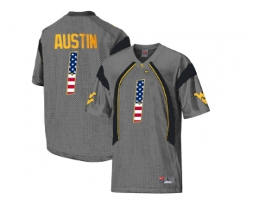 2016 US Flag Fashion West Virginia Mountaineers Tavon Austin #1 College Football Mesh Jersey - Grey