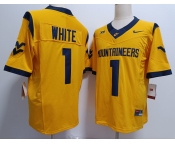 Men's West Virginia Mountaineers #1 Jahiem White Yellow FUSE College Stitched Jersey