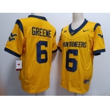 Men's West Virginia Mountaineers #6 Garrett Greene Yellow FUSE College Stitched Jersey