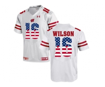 2016 US Flag Fashion-2016 Men's UA Wisconsin Badgers Russell Wilson #16 College Football Jersey - White