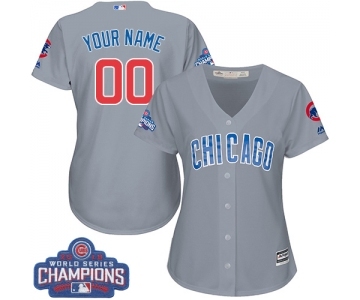 Women's Majestic Chicago Cubs Customized Authentic Grey Road 2016 World Series Champions Cool Base MLB Jersey