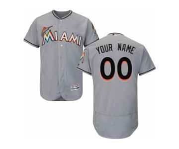 Men's Majestic Miami Marlins Customized Grey Flexbase Authentic Collection MLB Jersey