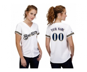 Women's Majestic Milwaukee Brewers Customized Replica White Home Cool Base MLB Jersey