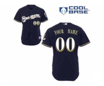 Youth Majestic Milwaukee Brewers Customized Replica Navy Blue Alternate Cool Base MLB Jersey
