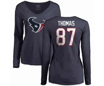 NFL Women's Nike Houston Texans #87 Demaryius Thomas Navy Blue Name & Number Logo Long Sleeve T-Shirt