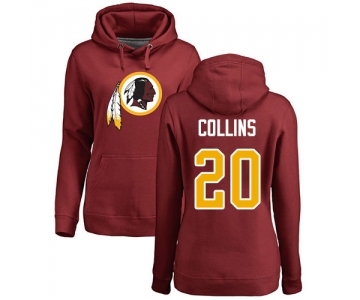 Football Women's Washington Redskins #20 Landon Collins Maroon Name & Number Logo Pullover Hoodie