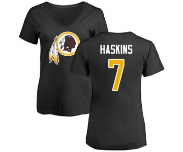 Football Women's Washington Redskins #7 Dwayne Haskins Black Name & Number Logo T-Shirt