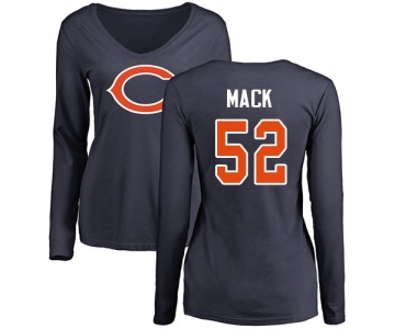 NFL Women's Nike Chicago Bears #52 Khalil Mack Navy Blue Name & Number Logo Long Sleeve T-Shirt