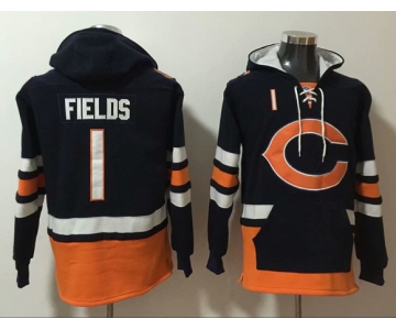 Men's Chicago Bears #1 Justin Fields Black Ageless Must-Have Lace-Up Pullover Hoodie