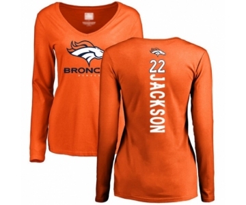 Football Women's Denver Broncos #22 Kareem Jackson Orange Backer Long Sleeve T-Shirt