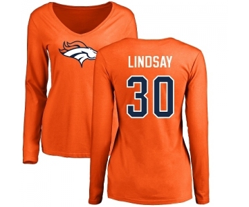 NFL Women's Nike Denver Broncos #30 Phillip Lindsay Orange Name & Number Logo Long Sleeve T-Shirt