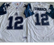 Men's Dallas Cowboys #12 Roger Staubach White Throwback Stitched Football Jersey