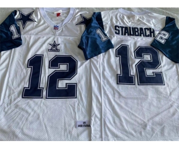 Men's Dallas Cowboys #12 Roger Staubach White Throwback Stitched Football Jersey