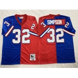Men's Buffalo Bills #32 O.J. Simpson Blue Red Splite Throwback Stitched Jersey