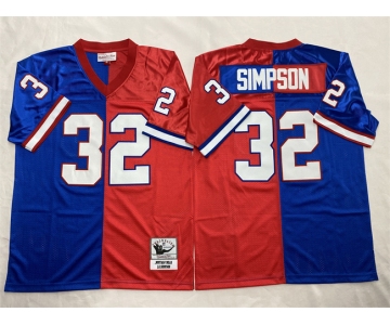 Men's Buffalo Bills #32 O.J. Simpson Blue Red Splite Throwback Stitched Jersey