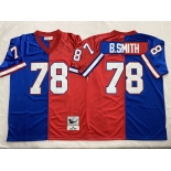 Men's Buffalo Bills #78 Bruce Smith Blue Red Splite Throwback Stitched Jersey