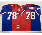 Men's Buffalo Bills #78 Bruce Smith Blue Red Splite Throwback Stitched Jersey