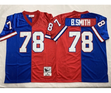 Men's Buffalo Bills #78 Bruce Smith Blue Red Splite Throwback Stitched Jersey