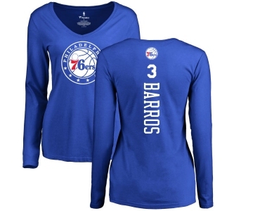 NBA Women's Nike Philadelphia 76ers #3 Dana Barros Royal Blue Backer Long Sleeve T-Shirt