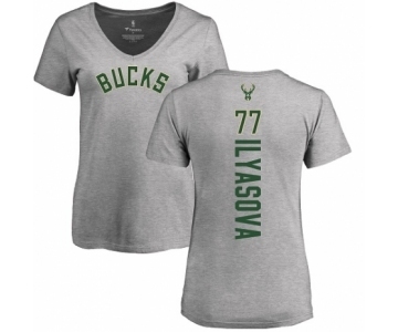NBA Women's Nike Milwaukee Bucks #77 Ersan Ilyasova Ash Backer T-Shirt