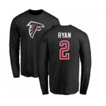 Football Atlanta Falcons #2 Matt Ryan Black Name & Number Logo Long Sleeve T-Shirt
