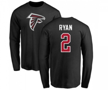 Football Atlanta Falcons #2 Matt Ryan Black Name & Number Logo Long Sleeve T-Shirt