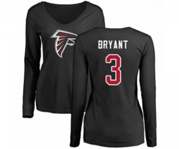 Football Women's Atlanta Falcons #3 Matt Bryant Black Name & Number Logo Long Sleeve T-Shirt