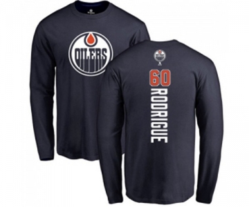 NHL Adidas Edmonton Oilers #60 Olivier Rodrigue Navy Blue Backer Long Sleeve T-Shirt