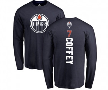 NHL Adidas Edmonton Oilers #7 Paul Coffey Navy Blue Backer Long Sleeve T-Shirt