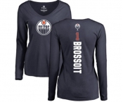 NHL Women Adidas Edmonton Oilers #1 Laurent Brossoit Navy Blue Backer Slim Fit Long Sleeve T-Shirt