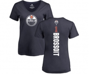 NHL Women Adidas Edmonton Oilers #1 Laurent Brossoit Navy Blue Backer Slim Fit V-Neck T-Shirt