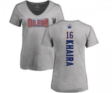 NHL Women Adidas Edmonton Oilers #16 Jujhar Khaira Ash Backer T-Shirt