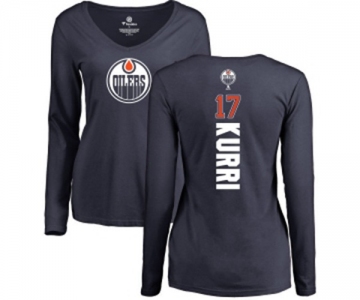 NHL Women Adidas Edmonton Oilers #17 Jari Kurri Navy Blue Backer Slim Fit Long Sleeve T-Shirt