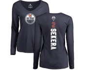 NHL Women Adidas Edmonton Oilers #2 Andrej Sekera Navy Blue Backer Slim Fit Long Sleeve T-Shirt