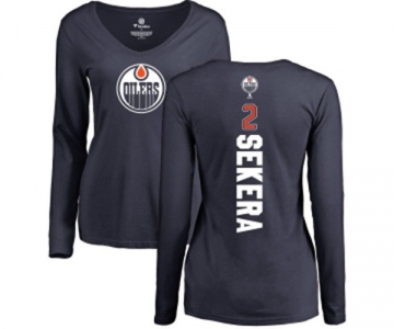 NHL Women Adidas Edmonton Oilers #2 Andrej Sekera Navy Blue Backer Slim Fit Long Sleeve T-Shirt