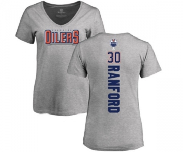 NHL Women Adidas Edmonton Oilers #30 Bill Ranford Ash Backer T-Shirt