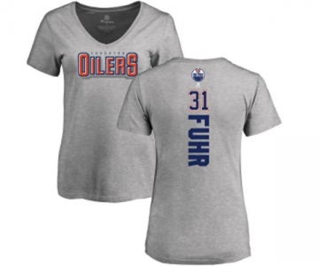 NHL Women Adidas Edmonton Oilers #31 Grant Fuhr Ash Backer T-Shirt