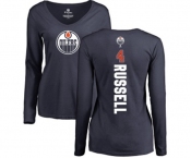 NHL Women Adidas Edmonton Oilers #4 Kris Russell Navy Blue Backer Slim Fit Long Sleeve T-Shirt