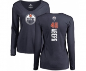 NHL Women Adidas Edmonton Oilers #46 Pontus Aberg Navy Blue Backer Slim Fit Long Sleeve T-Shirt