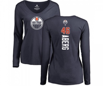 NHL Women Adidas Edmonton Oilers #46 Pontus Aberg Navy Blue Backer Slim Fit Long Sleeve T-Shirt