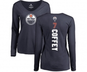 NHL Women Adidas Edmonton Oilers #7 Paul Coffey Navy Blue Backer Slim Fit Long Sleeve T-Shirt