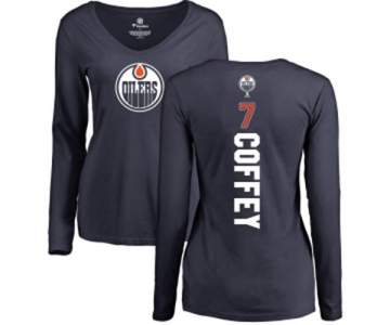 NHL Women Adidas Edmonton Oilers #7 Paul Coffey Navy Blue Backer Slim Fit Long Sleeve T-Shirt