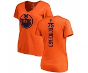 NHL Women Adidas Edmonton Oilers #75 Evan Bouchard Orange One Color Backer Slim Fit V-Neck T-Shirt