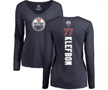 NHL Women Adidas Edmonton Oilers #77 Oscar Klefbom Navy Blue Backer Slim Fit Long Sleeve T-Shirt