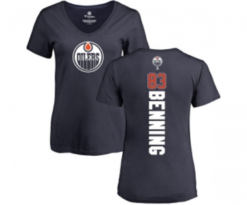 NHL Women Adidas Edmonton Oilers #83 Matt Benning Navy Blue Backer Slim Fit V-Neck T-Shirt
