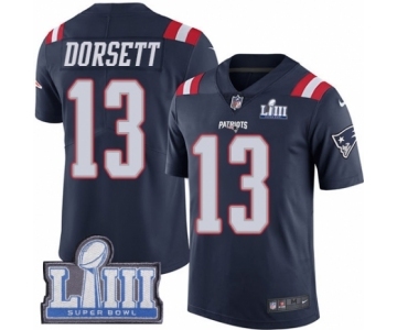Men's Nike New England Patriots #13 Phillip Dorsett Limited Navy Blue Rush Vapor Untouchable Super Bowl LIII Bound NFL Jersey