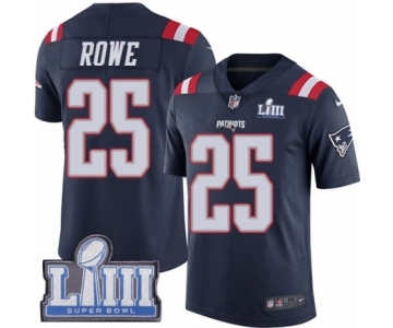 Men's Nike New England Patriots #25 Eric Rowe Limited Navy Blue Rush Vapor Untouchable Super Bowl LIII Bound NFL Jersey