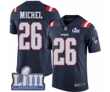 Men's Nike New England Patriots #26 Sony Michel Limited Navy Blue Rush Vapor Untouchable Super Bowl LIII Bound NFL Jersey