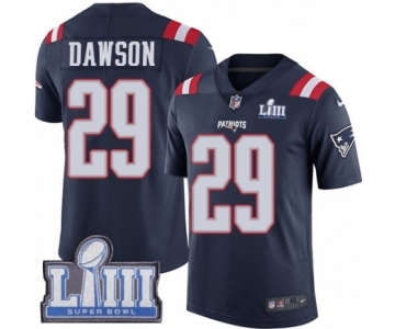 Men's Nike New England Patriots #29 Duke Dawson Limited Navy Blue Rush Vapor Untouchable Super Bowl LIII Bound NFL Jersey